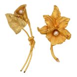 Two floral spray brooches