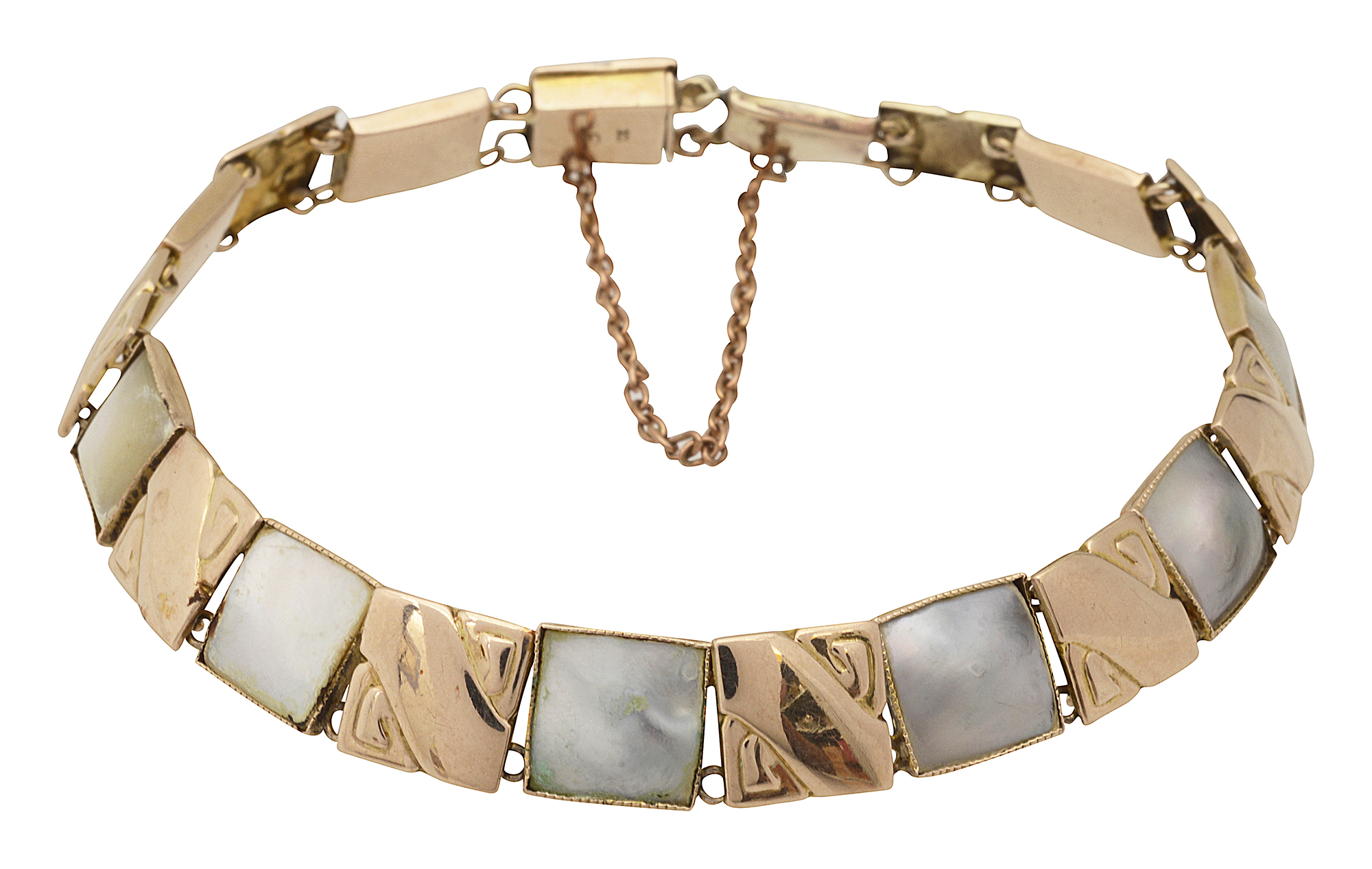 A Murrle, Bennett & Co 9ct gold and mother of pearl bracelet