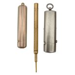 A Victorian Sampson Mordan & Co. gold propelling pencil and two silver toothpick cases