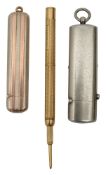 A Victorian Sampson Mordan & Co. gold propelling pencil and two silver toothpick cases