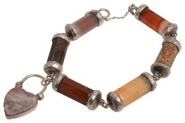 A mid Victorian Scottish hardstone and silver bracelet