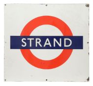 A London Underground enamel platform sign for Strand station