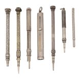 Sampson Mordan & Co. Seven Victorian and later silver propelling pencils