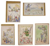 Five early First World War satirical proof cartoon illustrations c.August 1914