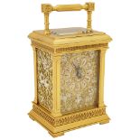 A late 19th century French ormolu repeater carriage clock