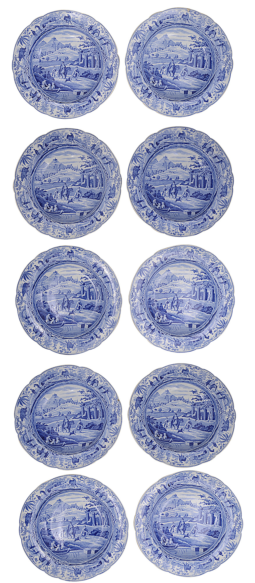 A set of ten early 19th century Spode Caramanian Series blue and white soup plates