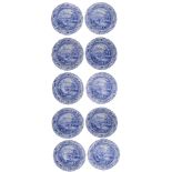 A set of ten early 19th century Spode Caramanian Series blue and white soup plates