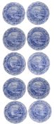 A set of ten early 19th century Spode Caramanian Series blue and white soup plates