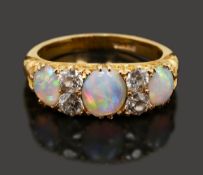 A late Victorian opal and diamond-set ring