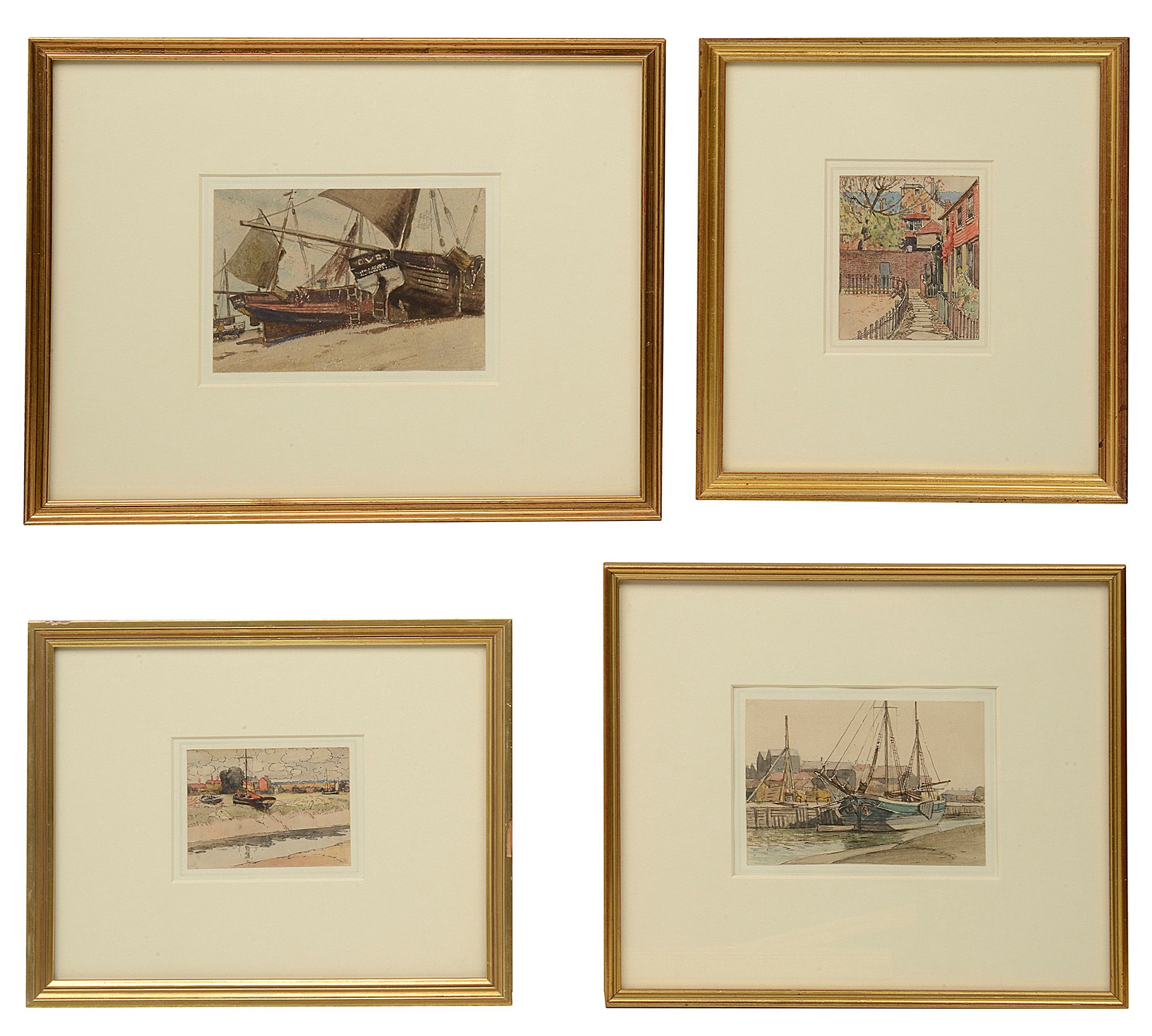 Edward Leslie Badham watercolour street scene, with four further watercolours - Image 2 of 6
