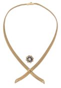 A 9ct yellow gold mesh link cross-over collar necklace