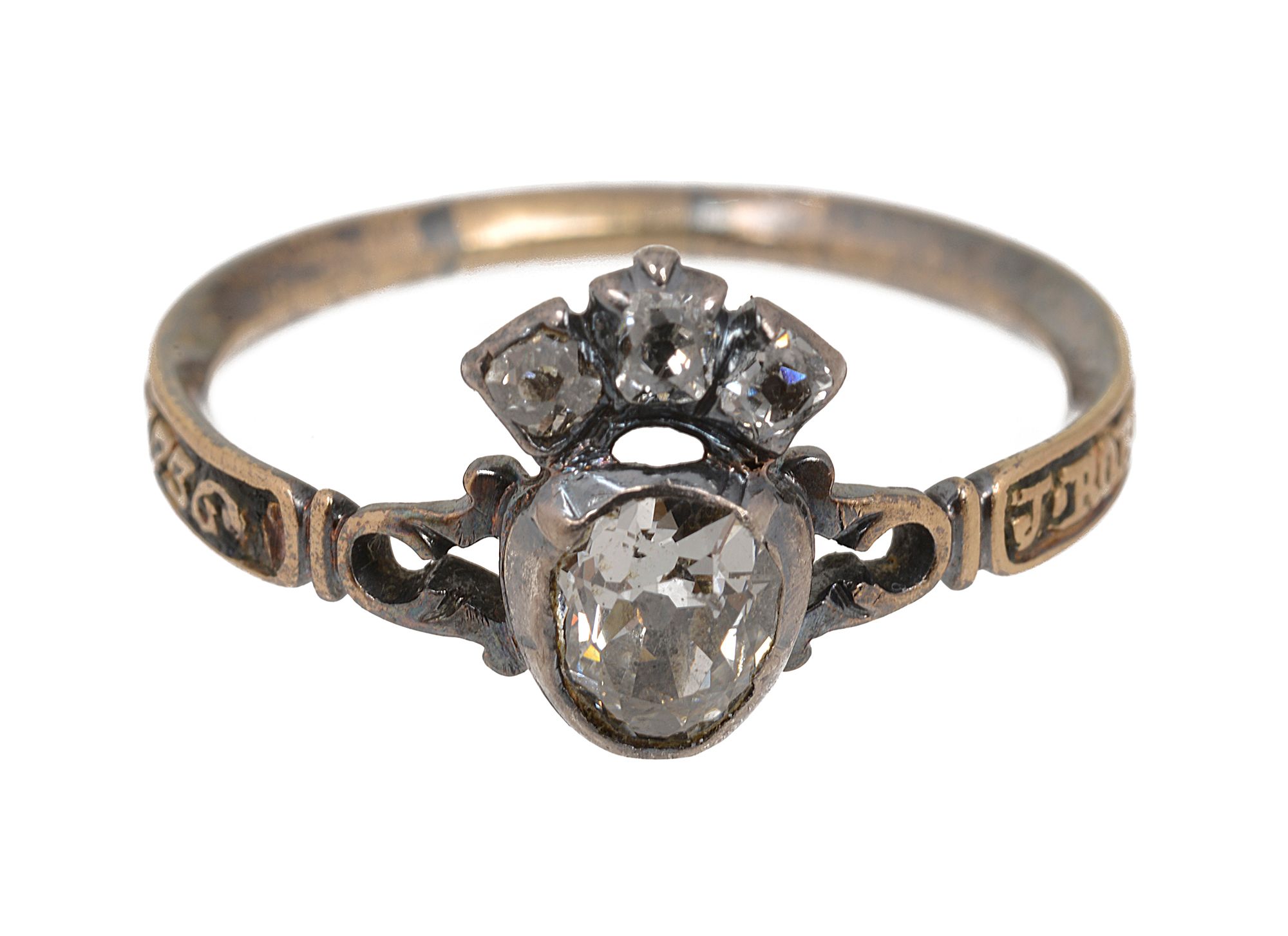 A mid 18th century diamond and enamel memorial ring