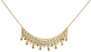 An early 20th century yellow gold and gem-set fringe necklace