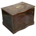 A tortoiseshell and brass inlaid boulle and ebonised decanter box