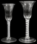 Two mid 18th C opaque twist stemmed wine glasses