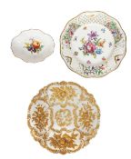 Meissen gilt decorated dish, Meissen dish and Schumann plate