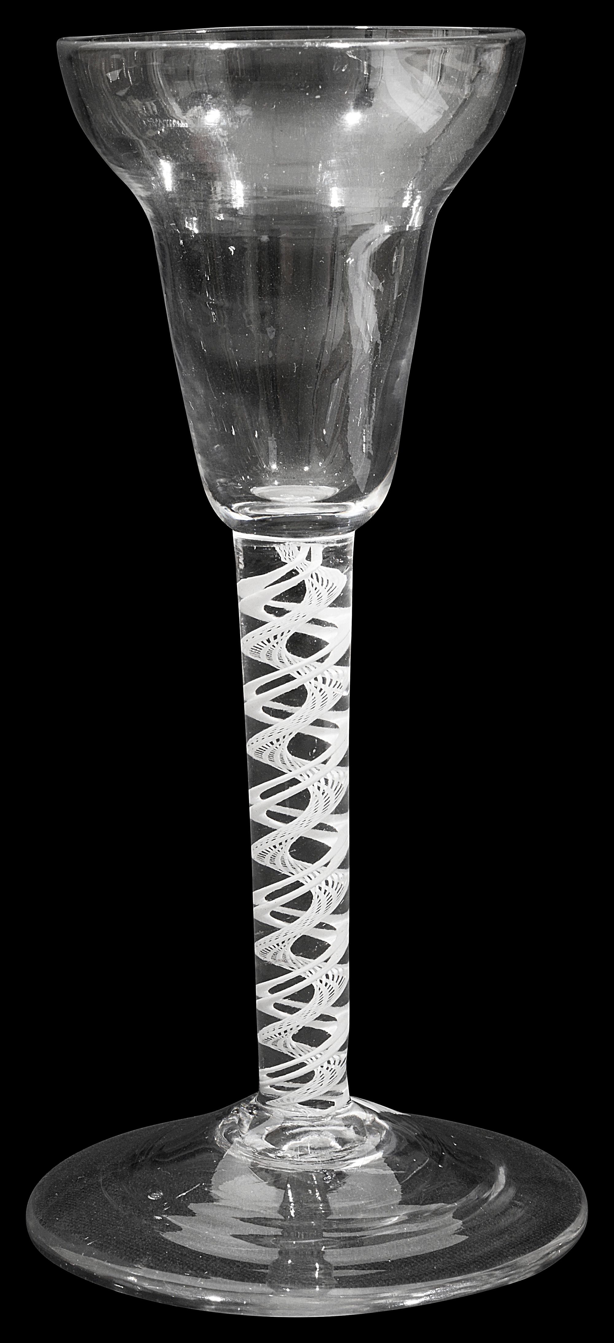 An 18th century pan topped opaque twist wine glass c.1760