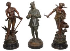 A group of three spelter figures, circa 1900.
