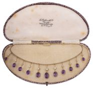 An Edwardian amethyst and seed pearl fringe necklace
