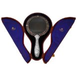 A late Victorian cased silver magnifying glass