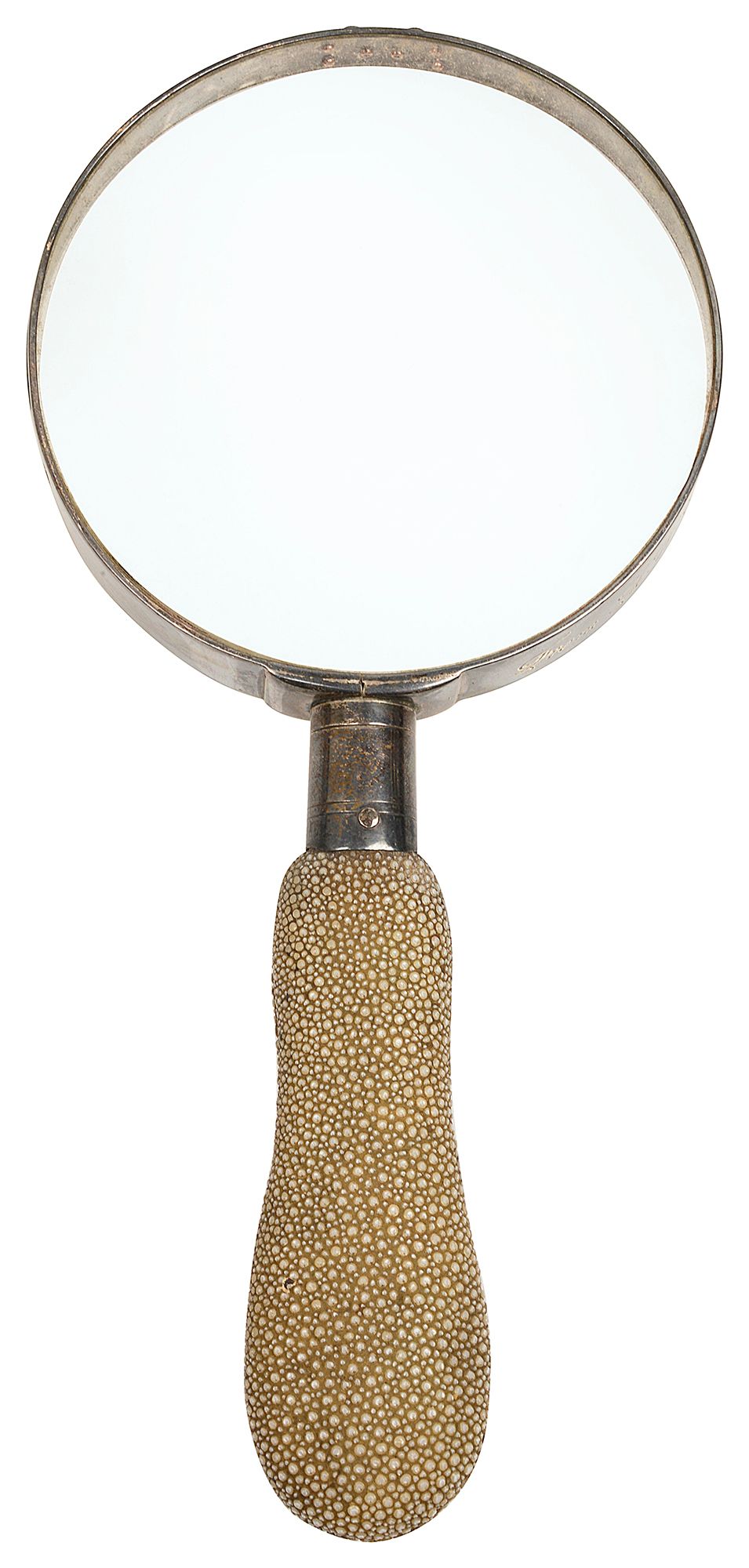 A late Victorian shagreen handled silver magnifying glass