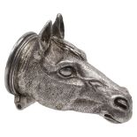 A modern cast silver horse head pill box