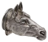 A modern cast silver horse head pill box