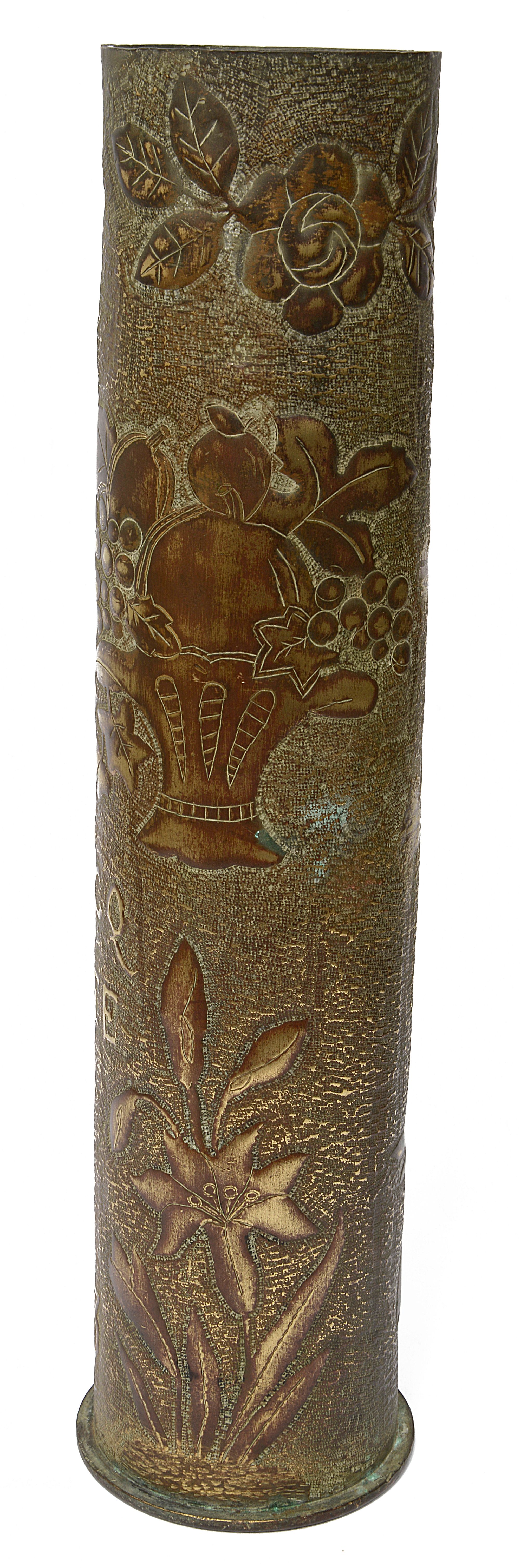 A large WW1 German Trench Art brass shell case vase