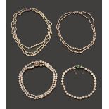 Five cultured pearl necklaces: