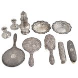 A group of ten silver items