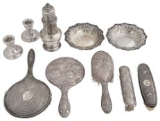 A group of ten silver items