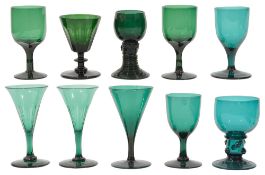 Early 19th century green glass drinking glasses