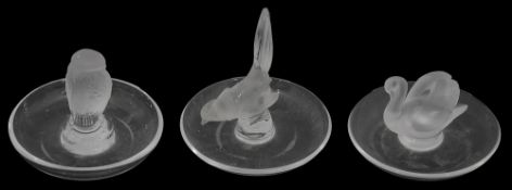 Three Lalique clear and frosted glass cendriers '