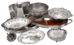 Two galleried trays and seven items of silver plate