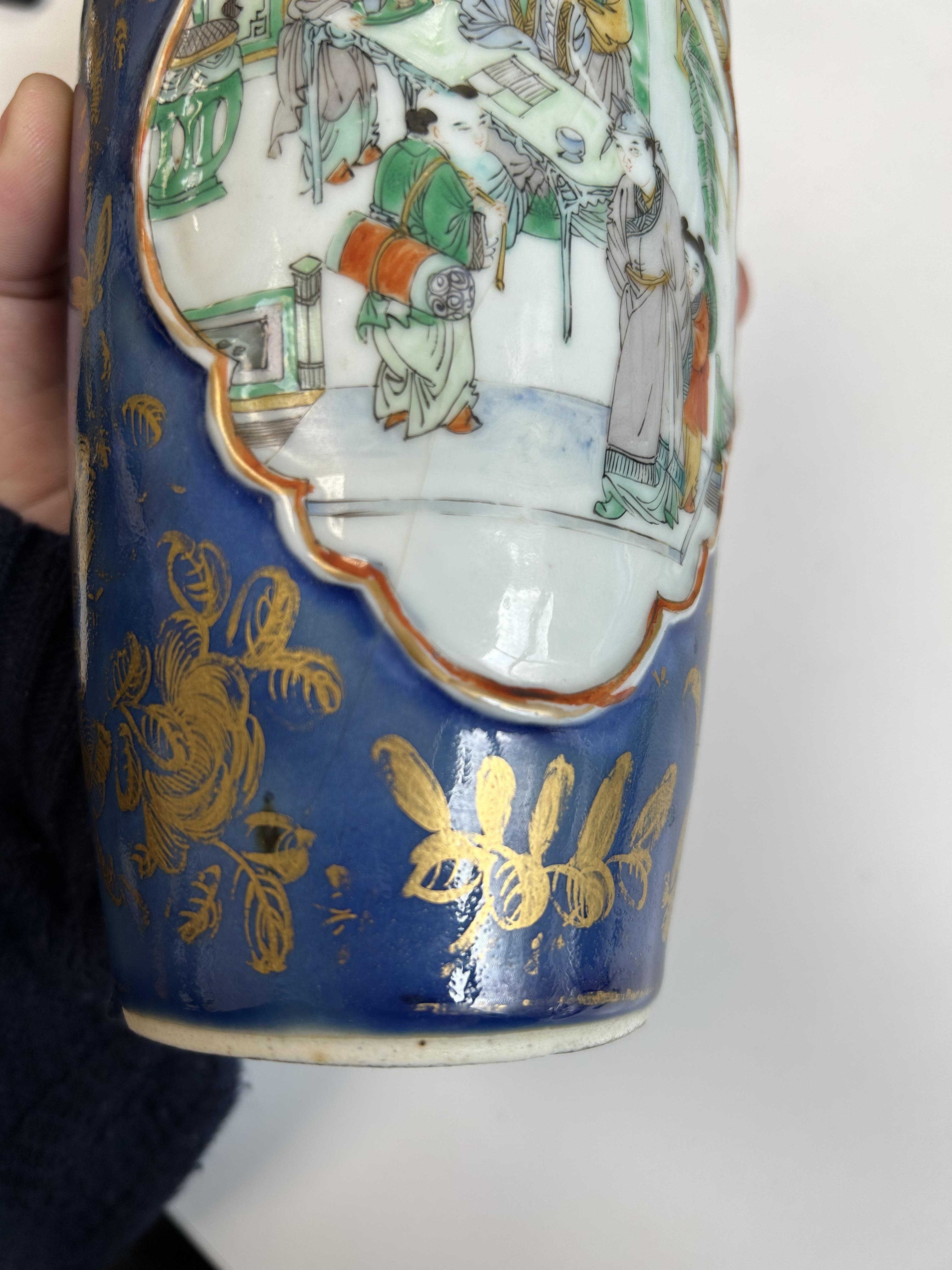 A pair of Chinese famille vert and powder blue vases - Image 3 of 6