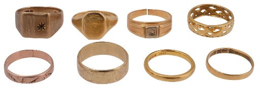 An assortment of gold rings