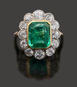 A Colombian emerald and diamond-set cluster ring