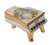 A Limoges trinket or ring box in the form of a grand piano
