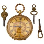 A late Victorian 18ct gold open faced pocket watch