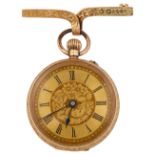 A late 19th century lady's Swiss 14K open faced keyless pocket watch