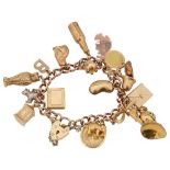 A 9ct gold curb link charm bracelet