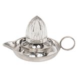 An Edwardian electroplated and crystal lemon squeezer