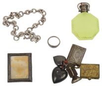 A 19th century French gold mounted glass scent bottle and other items