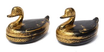 A pair of Burmese gilt decorated black lacquer trinket boxes