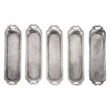 Five silver miniature tea set trays