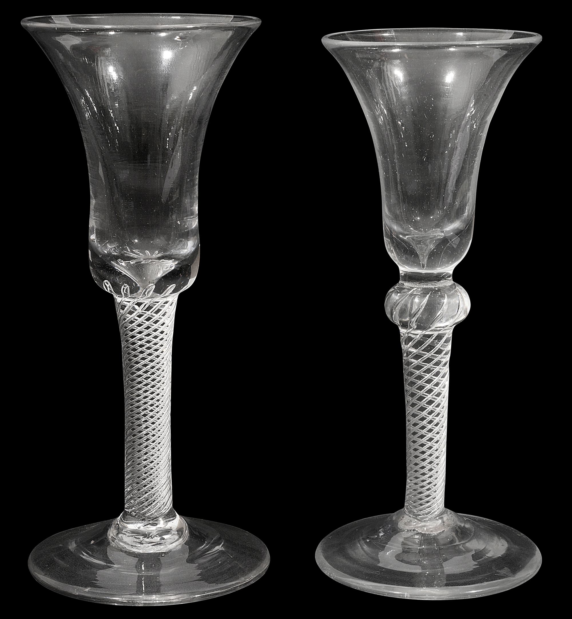 Two mid 18th century airtwist stem wine glasses c.1750-60