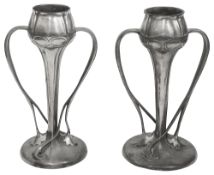 A Near pair of Tudric pewter tulip vases No. 029