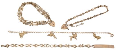 A group of 9ct gold bracelets