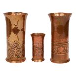 Three hammered copper Arts & Crafts vases