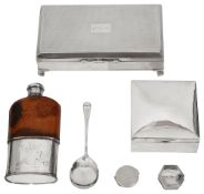 A George V silver table cigarette box, other silver and plated items